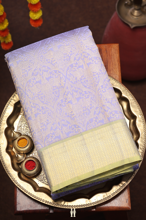 Kanchipuram Silk Saree In Blue With Iruthalai Pakshi Design