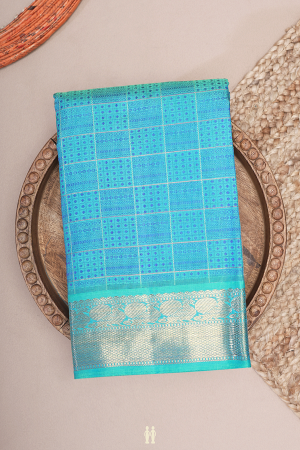 Kanchipuram Silk Saree In Blue With Jacquard Pattern