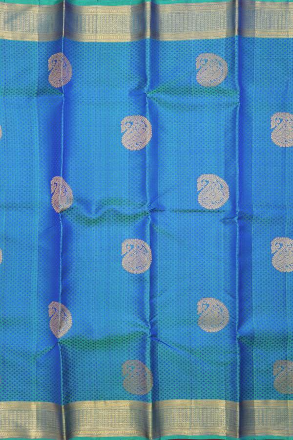 Kanchipuram Silk Saree In Blue With Jacquard Pattern