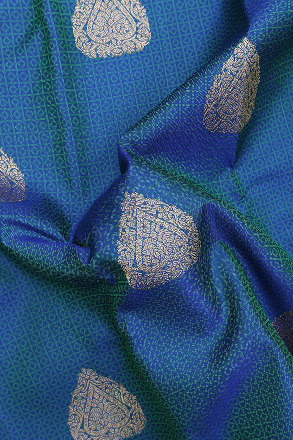 Kanchipuram Silk Saree In Blue With Jacquard Pattern