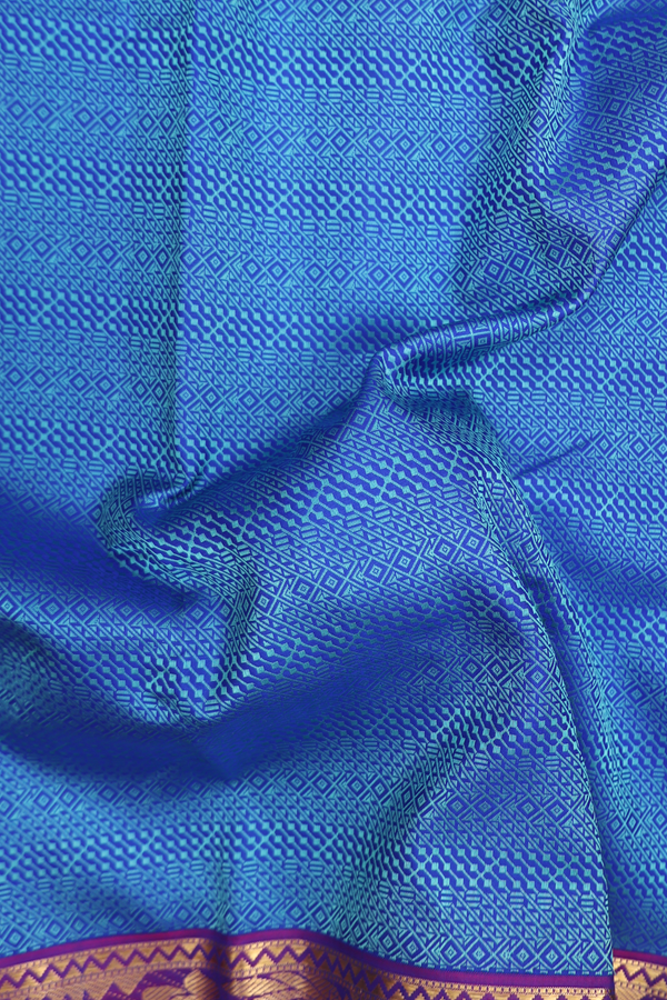 Kanchipuram Silk Saree In Blue With Jacquard Pattern