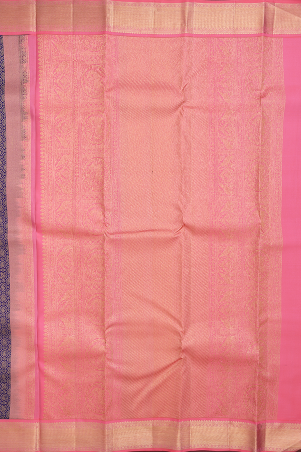 Kanchipuram Silk Saree In Blue With Paisley And Peacock Design