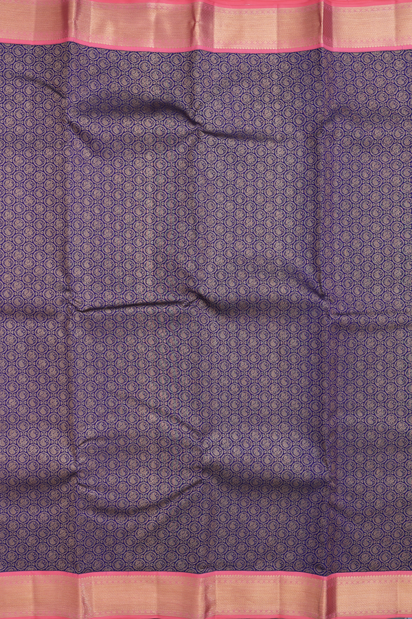 Kanchipuram Silk Saree In Blue With Paisley And Peacock Design