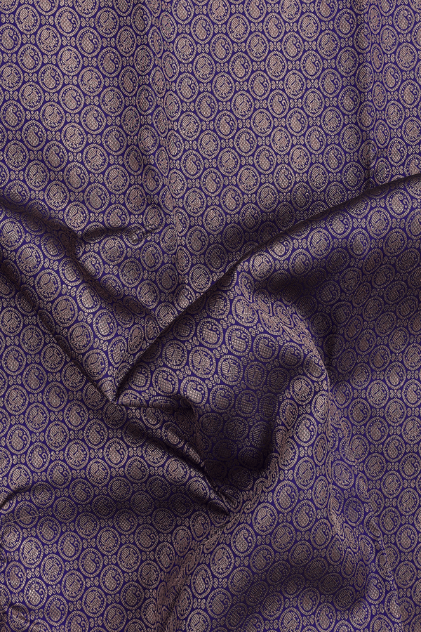 Kanchipuram Silk Saree In Blue With Paisley And Peacock Design
