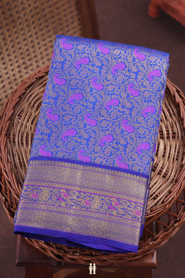 Kanchipuram Silk Saree In Blue With Paisley Design