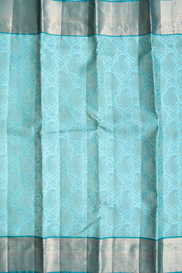 Kanchipuram Silk Saree In Blue With Paisley Design