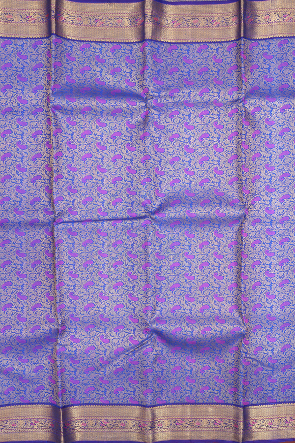 Kanchipuram Silk Saree In Blue With Paisley Design