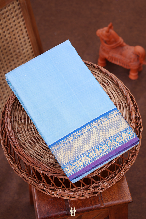 Kanchipuram Silk Saree In Blue With Peacock Border