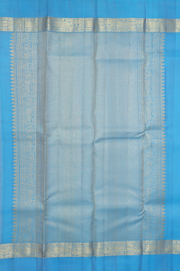 Kanchipuram Silk Saree In Blue With Peacock Buttas
