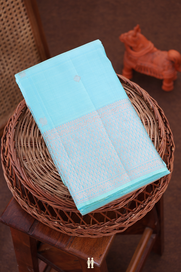 Kanchipuram Silk Saree In Blue With Peacock Buttas