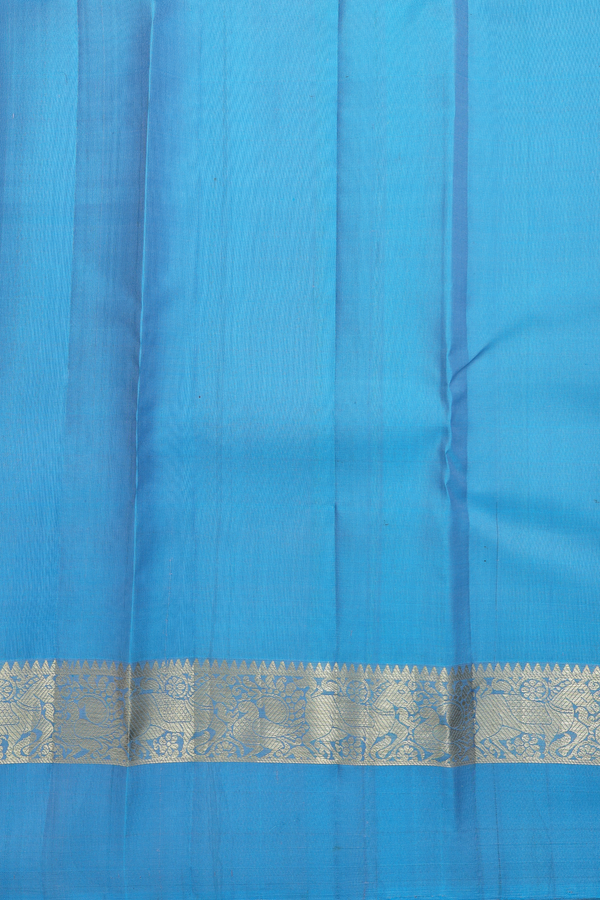 Kanchipuram Silk Saree In Blue With Peacock Buttas