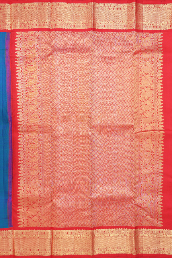 Kanchipuram Silk Saree In Blue With Peacock Buttas