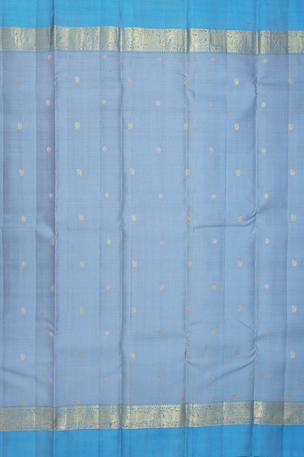 Kanchipuram Silk Saree In Blue With Peacock Buttas