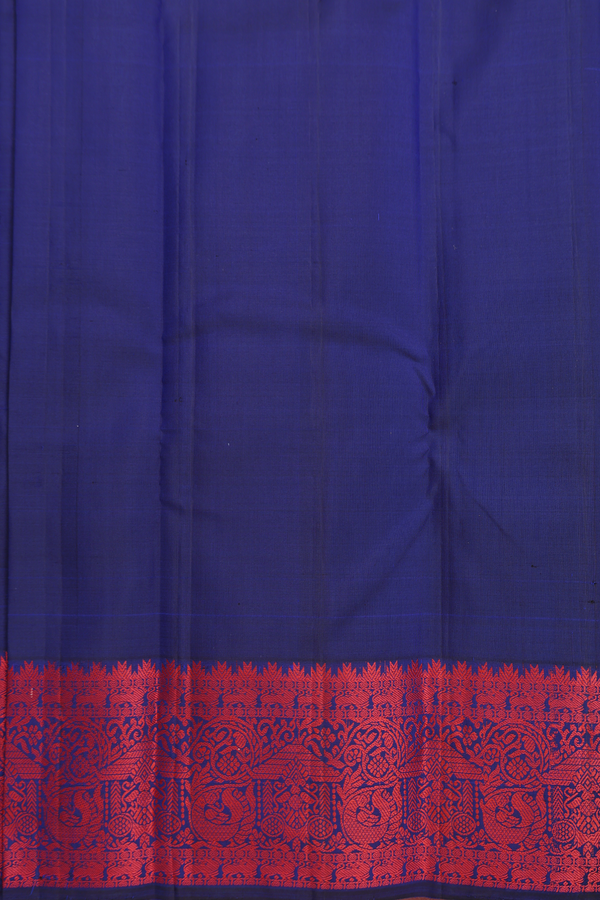 Kanchipuram Silk Saree In Blue With Peacock Buttas