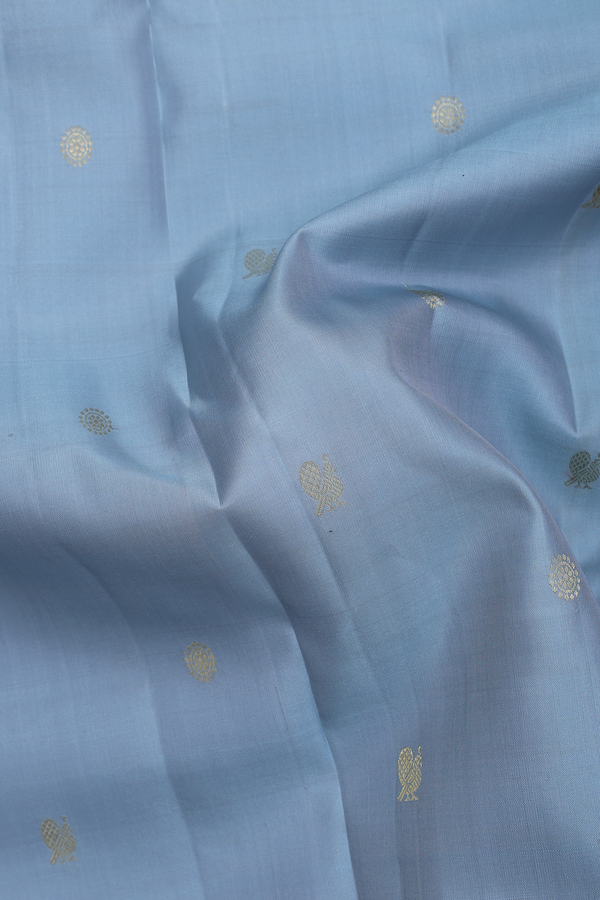 Kanchipuram Silk Saree In Blue With Peacock Buttas