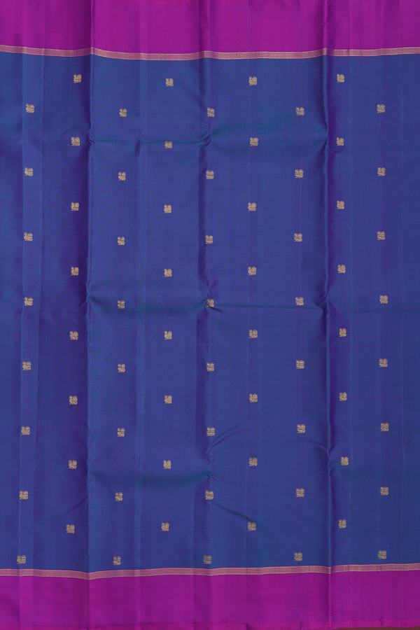 Kanchipuram Silk Saree In Blue With Peacock Buttas