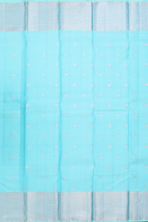 Kanchipuram Silk Saree In Blue With Peacock Buttas
