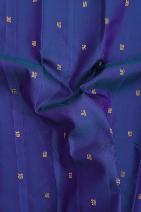 Kanchipuram Silk Saree In Blue With Peacock Buttas