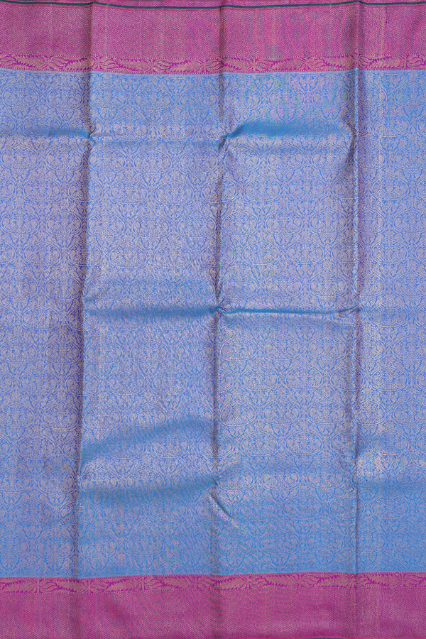 Kanchipuram Silk Saree In Blue With Peacock Design