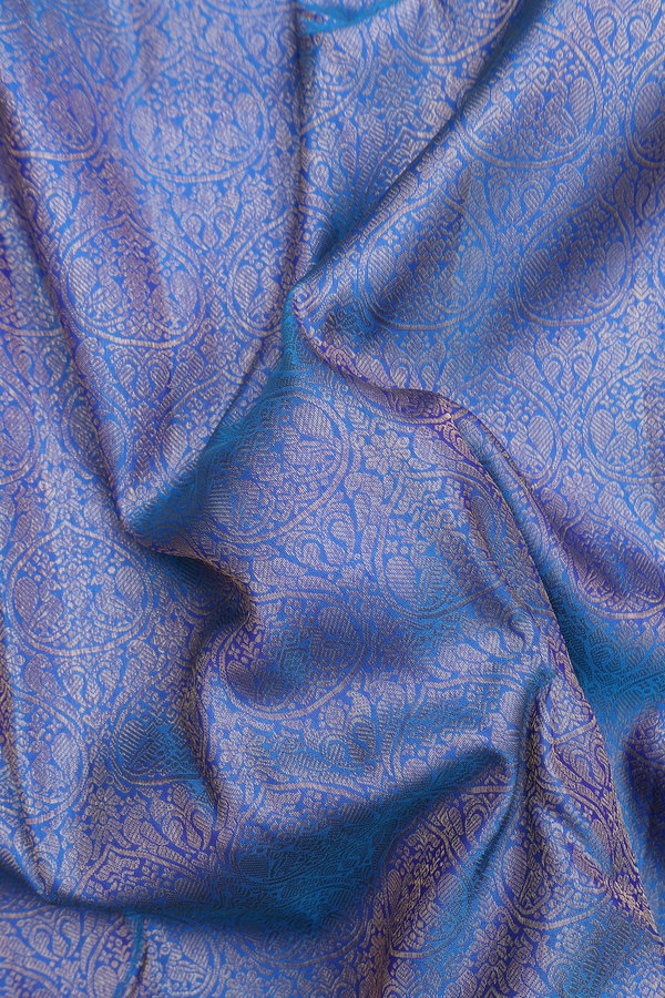 Kanchipuram Silk Saree In Blue With Peacock Design