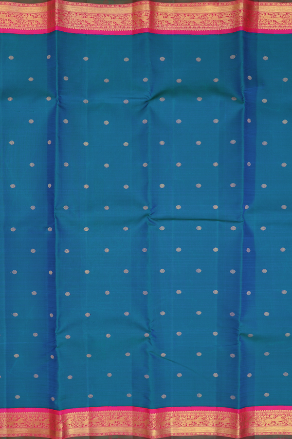 Kanchipuram Silk Saree In Blue With Rudraksh Buttas