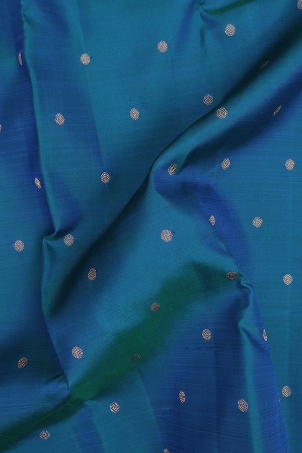 Kanchipuram Silk Saree In Blue With Rudraksh Buttas