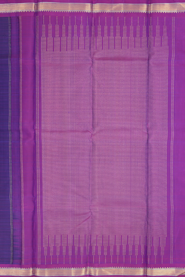 Kanchipuram Silk Saree In Blue With Stripes Along Buttas