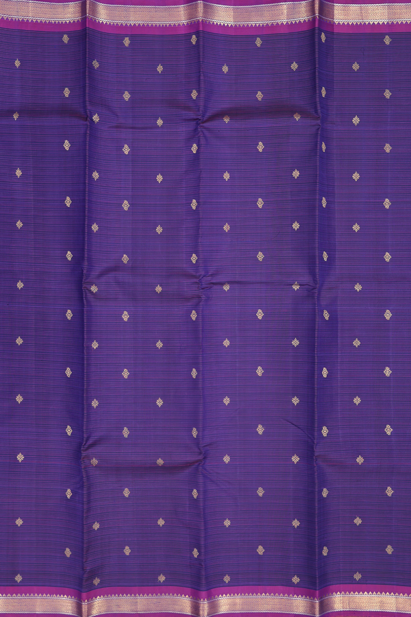 Kanchipuram Silk Saree In Blue With Stripes Along Buttas