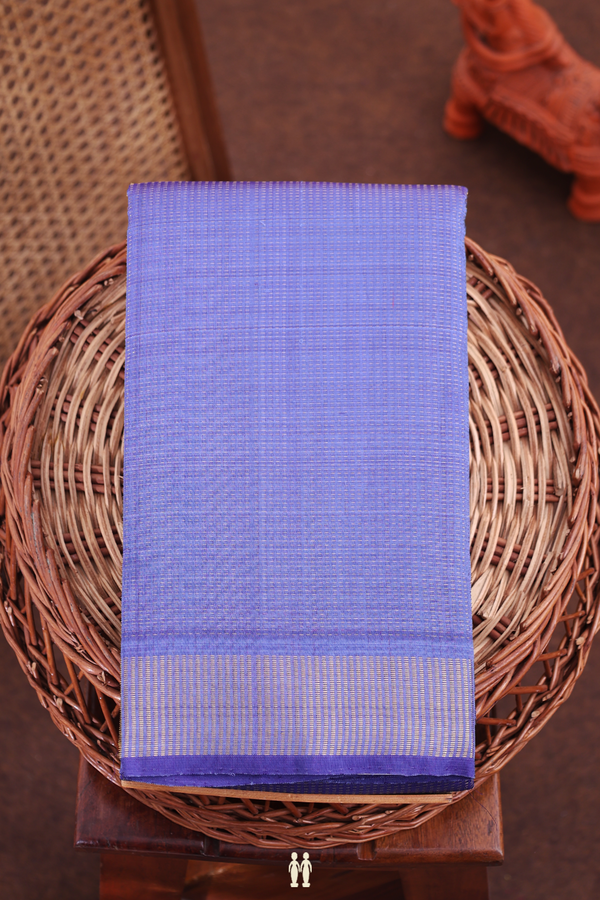 Kanchipuram Silk Saree In Blue With Stripes Design