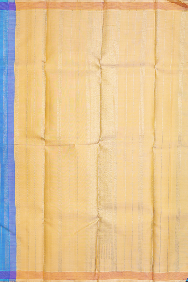 Kanchipuram Silk Saree In Blue With Stripes Design