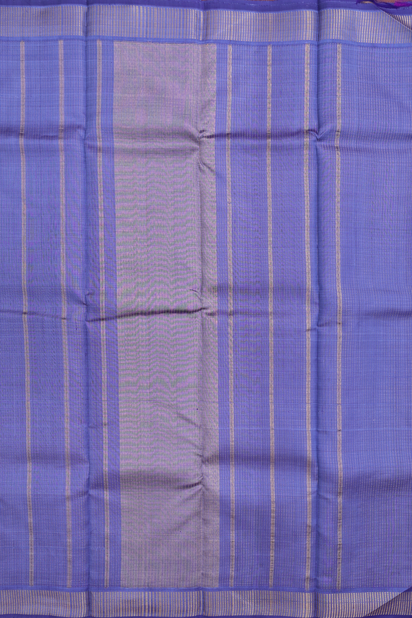 Kanchipuram Silk Saree In Blue With Stripes Design