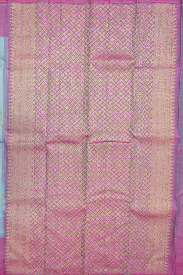 Kanchipuram Silk Saree In Blue With Stripes Design