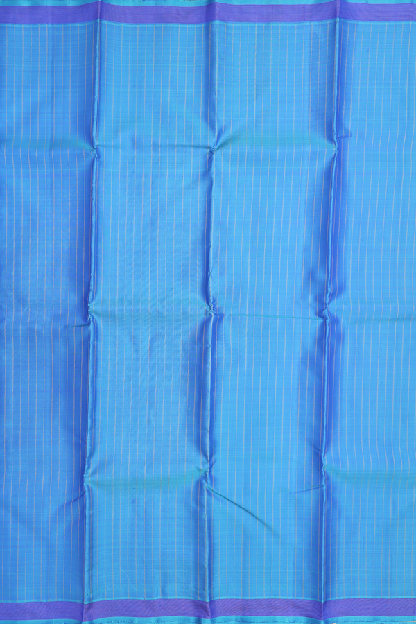 Kanchipuram Silk Saree In Blue With Stripes Design