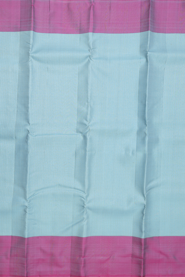 Kanchipuram Silk Saree In Blue With Stripes Design