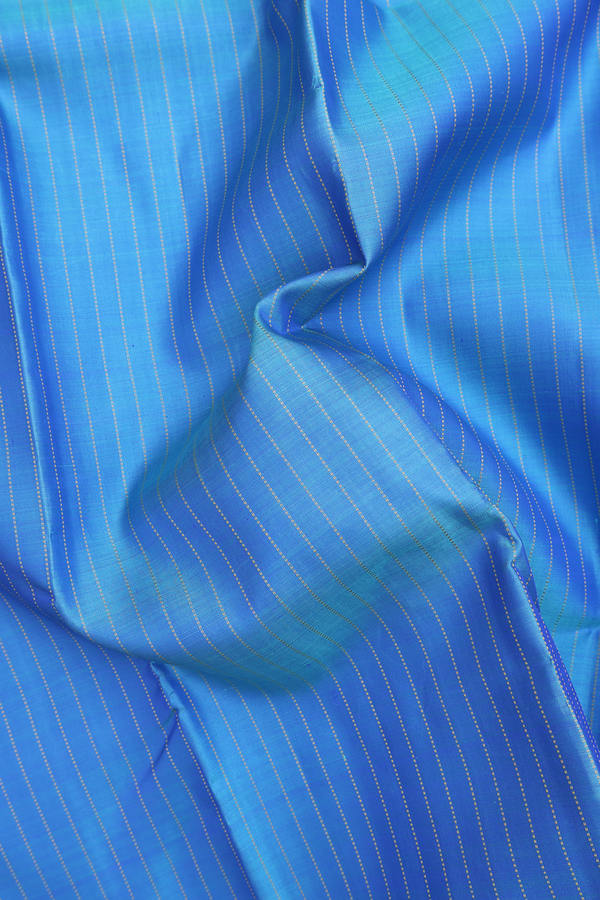 Kanchipuram Silk Saree In Blue With Stripes Design