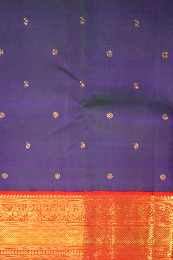 Kanchipuram Silk Saree In Blue With Zari Buttas