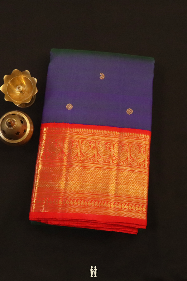 Kanchipuram Silk Saree In Blue With Zari Buttas