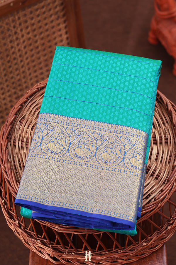 Kanchipuram Silk Saree In Bluish Green With Jacquard Pattern