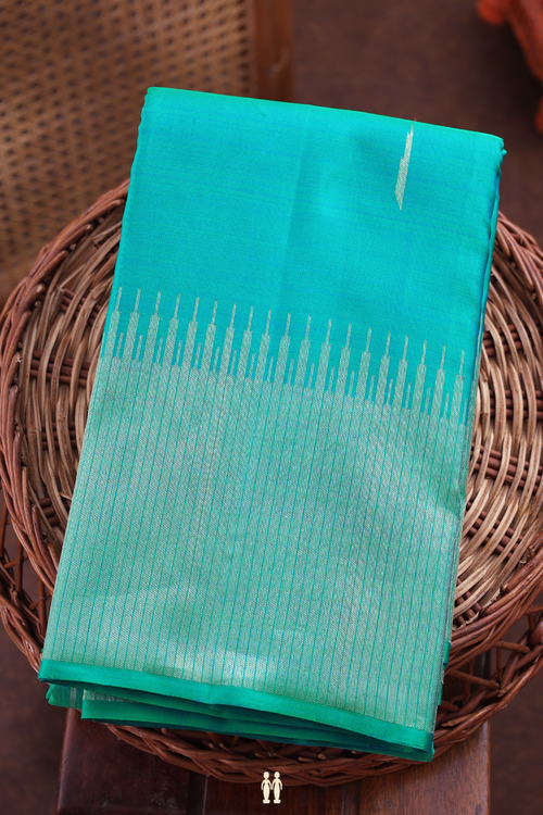 Kanchipuram Silk Saree In Bluish Green With Malli Moggu Buttas