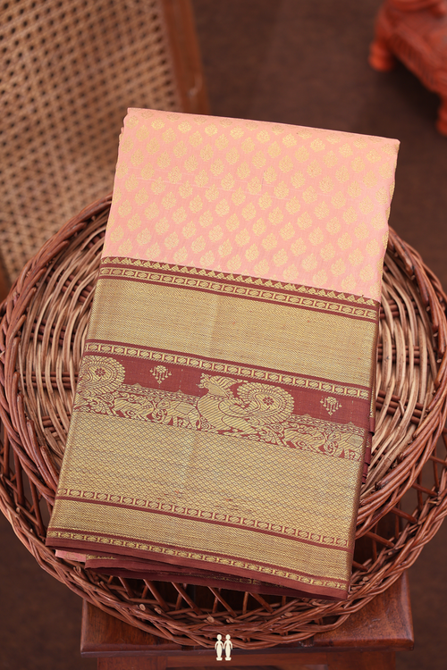 Kanchipuram Silk Saree In Blush Orange With Brocade Design
