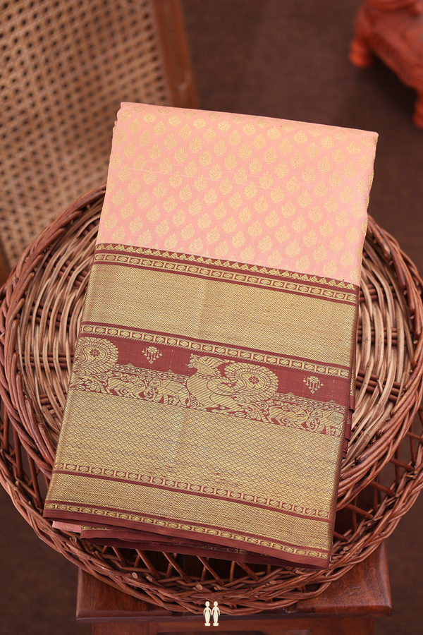 Kanchipuram Silk Saree In Blush Orange With Brocade Design