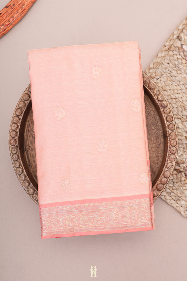 Kanchipuram Silk Saree In Blush Orange With Chakram Buttas
