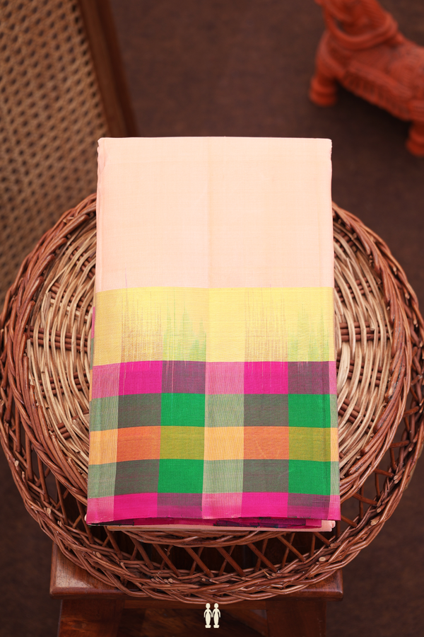Kanchipuram Silk Saree In Blush Orange With Checks Border