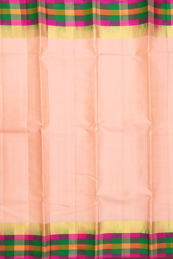 Kanchipuram Silk Saree In Blush Orange With Checks Border