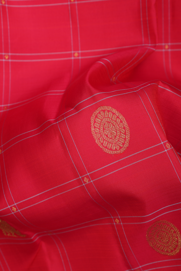 Kanchipuram Silk Saree In Blush Red Checks Along With Buttas
