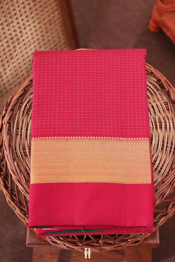 Kanchipuram Silk Saree In Blush Red With Checks Design