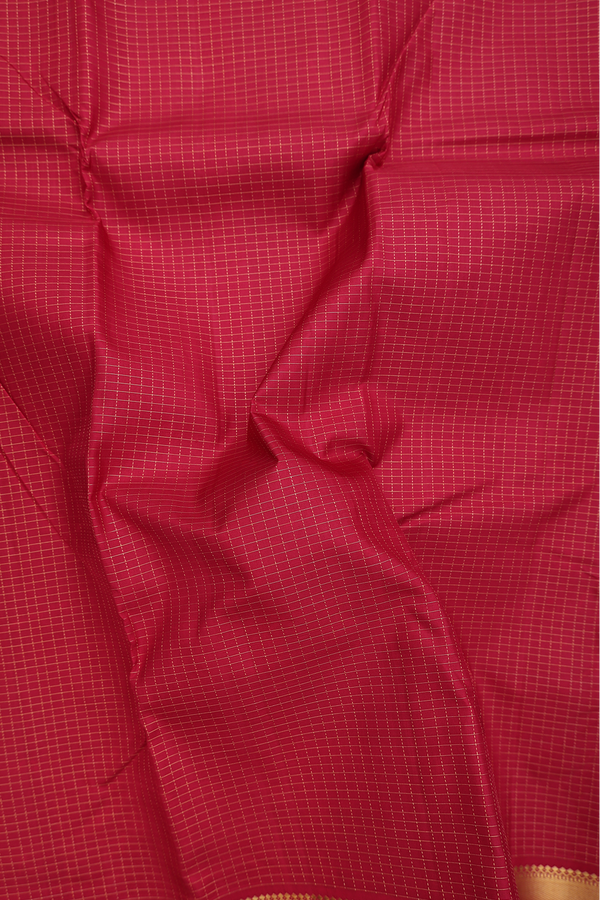 Kanchipuram Silk Saree In Blush Red With Checks Design