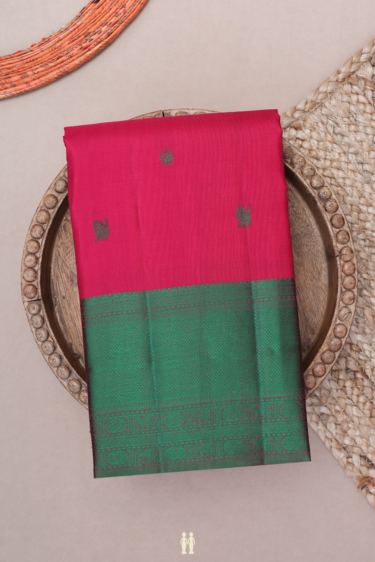 Kanchipuram Silk Saree In Blush Red With Peacock Buttas