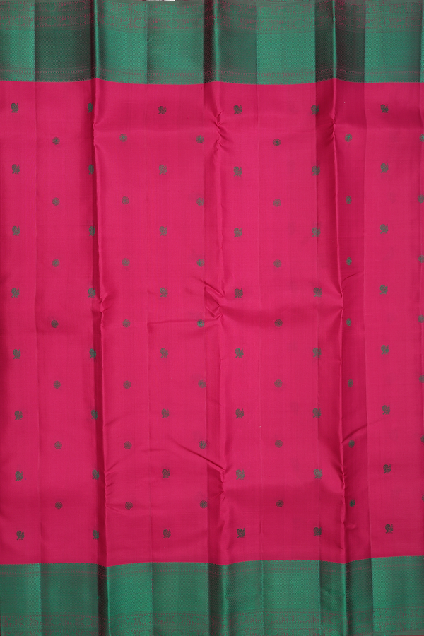Kanchipuram Silk Saree In Blush Red With Peacock Buttas