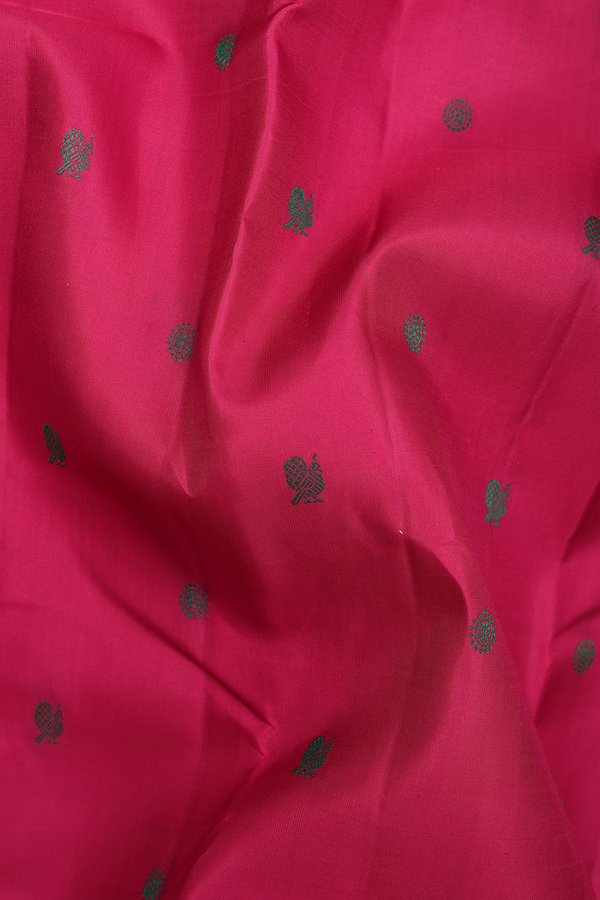 Kanchipuram Silk Saree In Blush Red With Peacock Buttas
